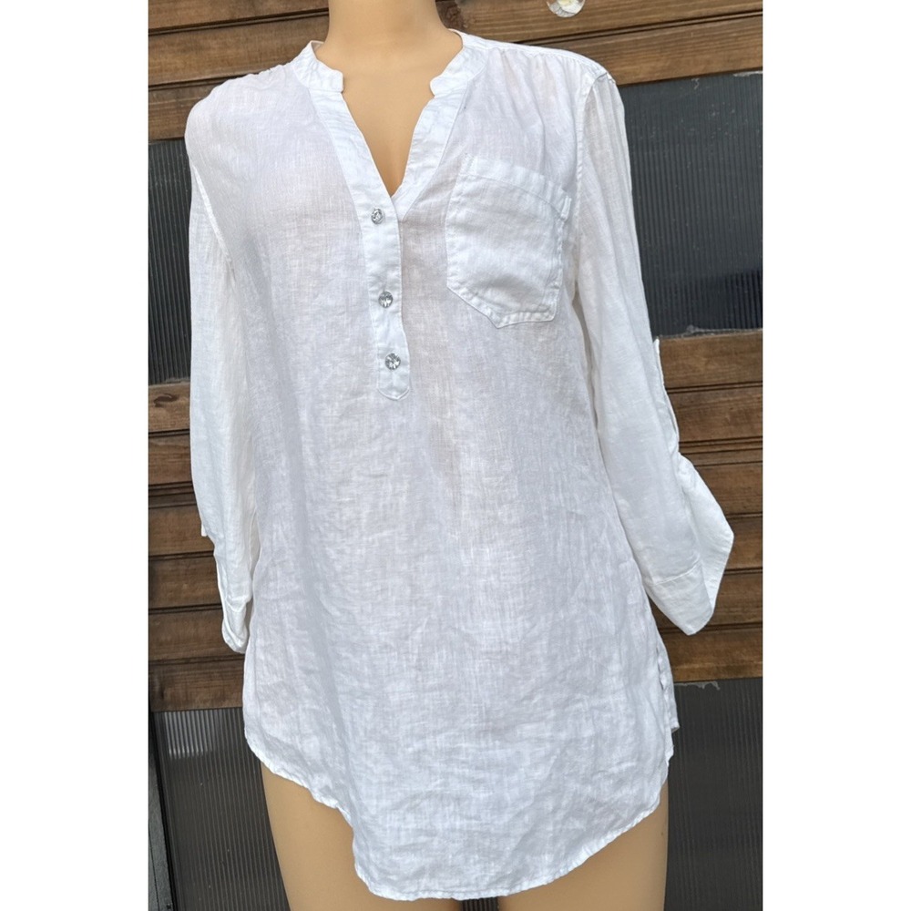 INC International Concepts 100% linen‎ white two way sleeves shirt top size 12
